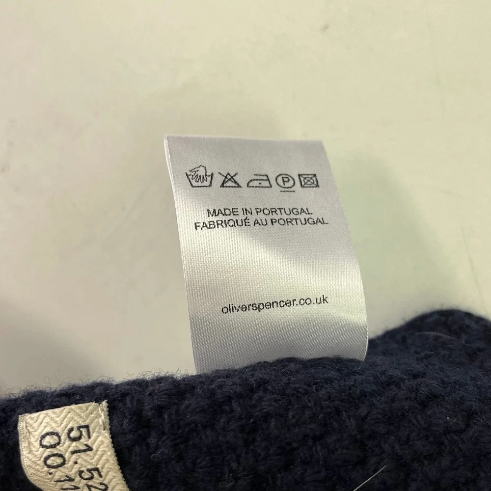 Oliver Spencer Mens Navy Blue‎ Textured Knit Winter Scarf Ribbed Trim Designer